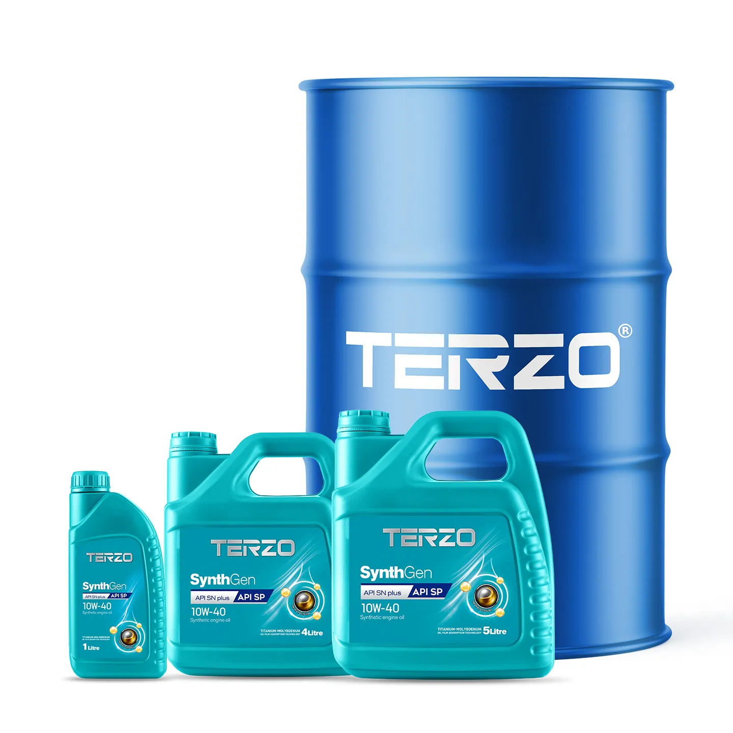 TERZO SynthGen 10W40 1L, 4L, 5L & 208L Packaging