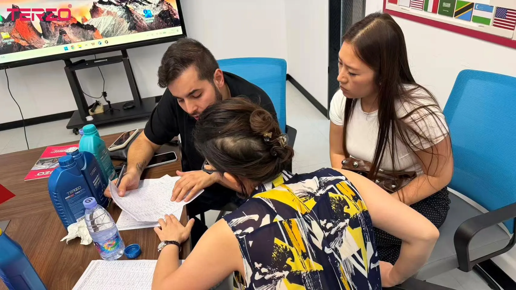 Lubricant importer reviewing product quality documents with TERZO