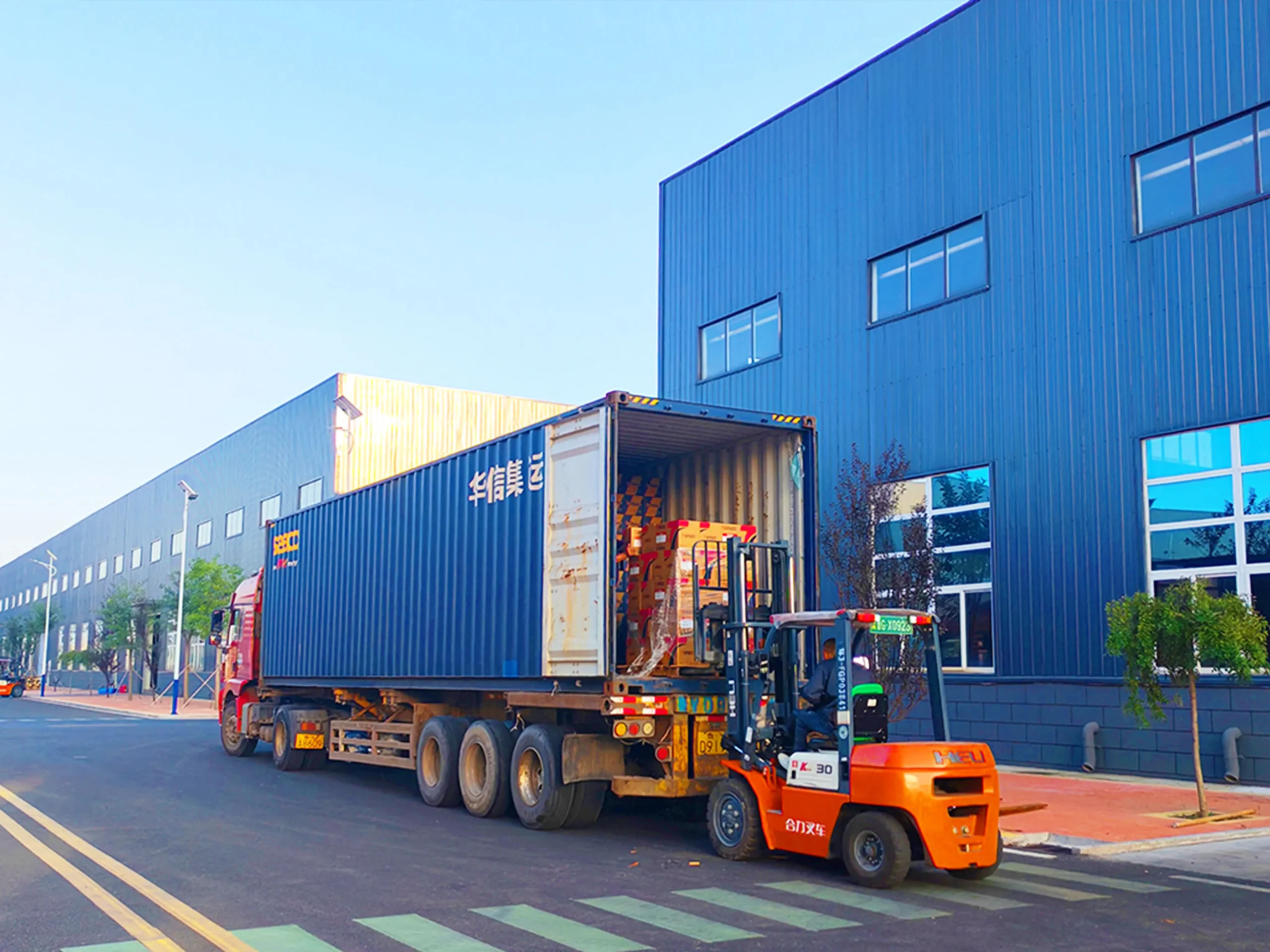Lubricant products being loaded into an export container for international shipment